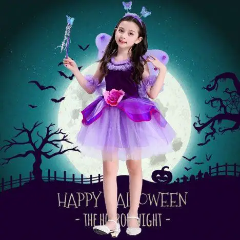 loween Children's Performance Costume Witch Girl Fairy  eup Dance Cosplay Performance Clothes Fem Toddler