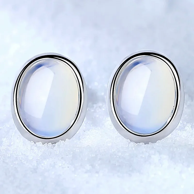 yichong Retro Moonstone Stud Earring for Women Silver color White Oval Stone Pendientes for Hallowmas Easter Jewellery