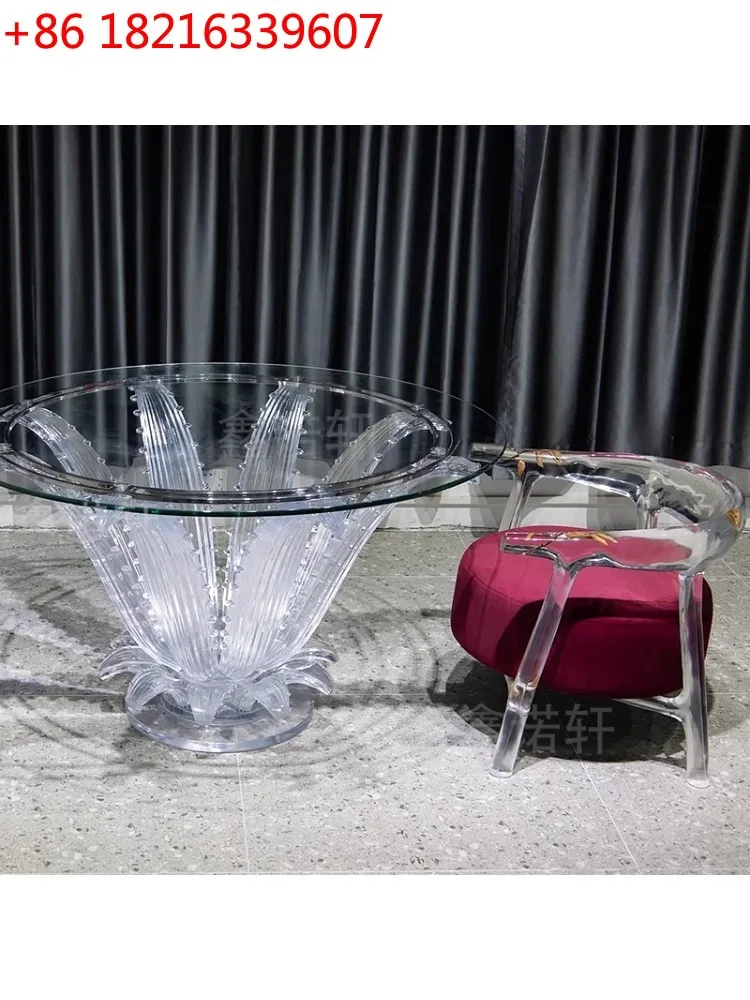 YAO YAO Simple high-grade transparent resin dining table, petal coffee table, round glass table