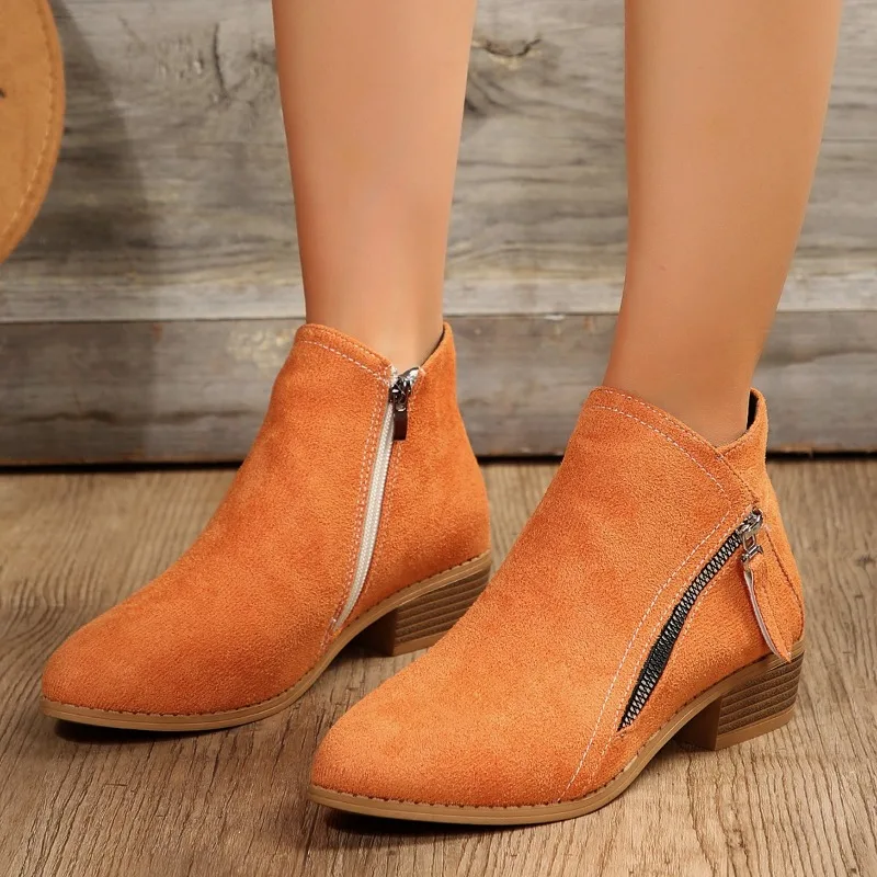 2023  Women Booties Autumn Faux Suede Ankle Boots Women Fashion Platform Boots Side Zipper Heeled Winter Thin Comfortable Shoes