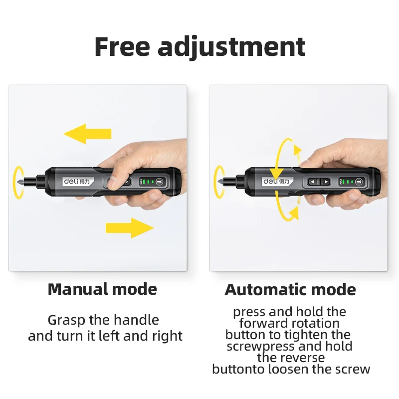 DELI Mini-Elektroschrauber-Set, 4 V, intelligente Akku-Elektroschrauber, Typ C, wiederaufladbar, 33-Bit-Set, Bohrmaschine, Elektrowerkzeug-Set