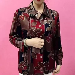 Vintage Printed Lapel Button Pockets Floral Shirts Women's Clothing 2024 Autumn New Loose All-match Tops Office Lady Blouses