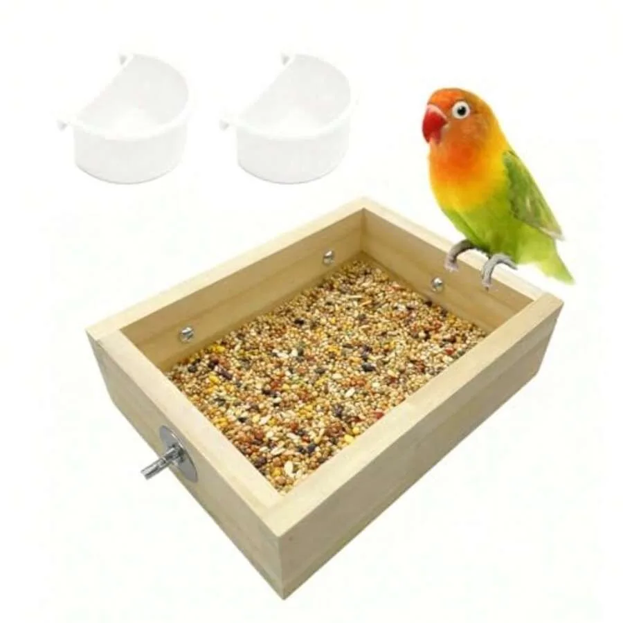 

【New Arrival】Wooden Bird Feeder Box Cage Mount Parrot Food Bowl Set Foraging Toy for Budgie Lovebird Parakeet