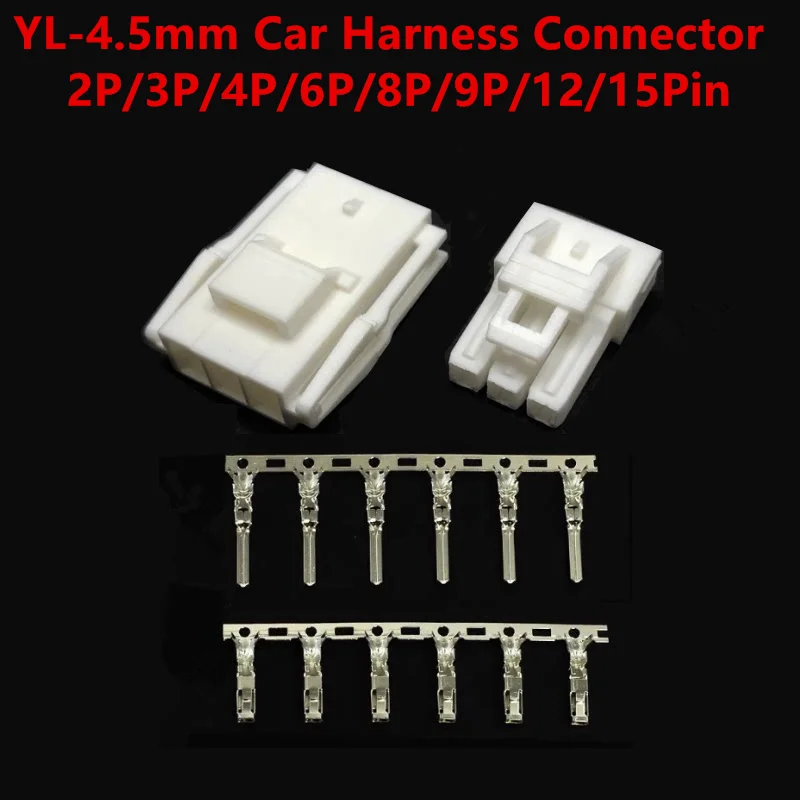 5Sets YL-4.5mm Car Harness Connector 2P/3P/4P/6P/8P/9P/12/15Pin Automobile Cable Male And Female Butt Plug 45005 Terminal Sheath