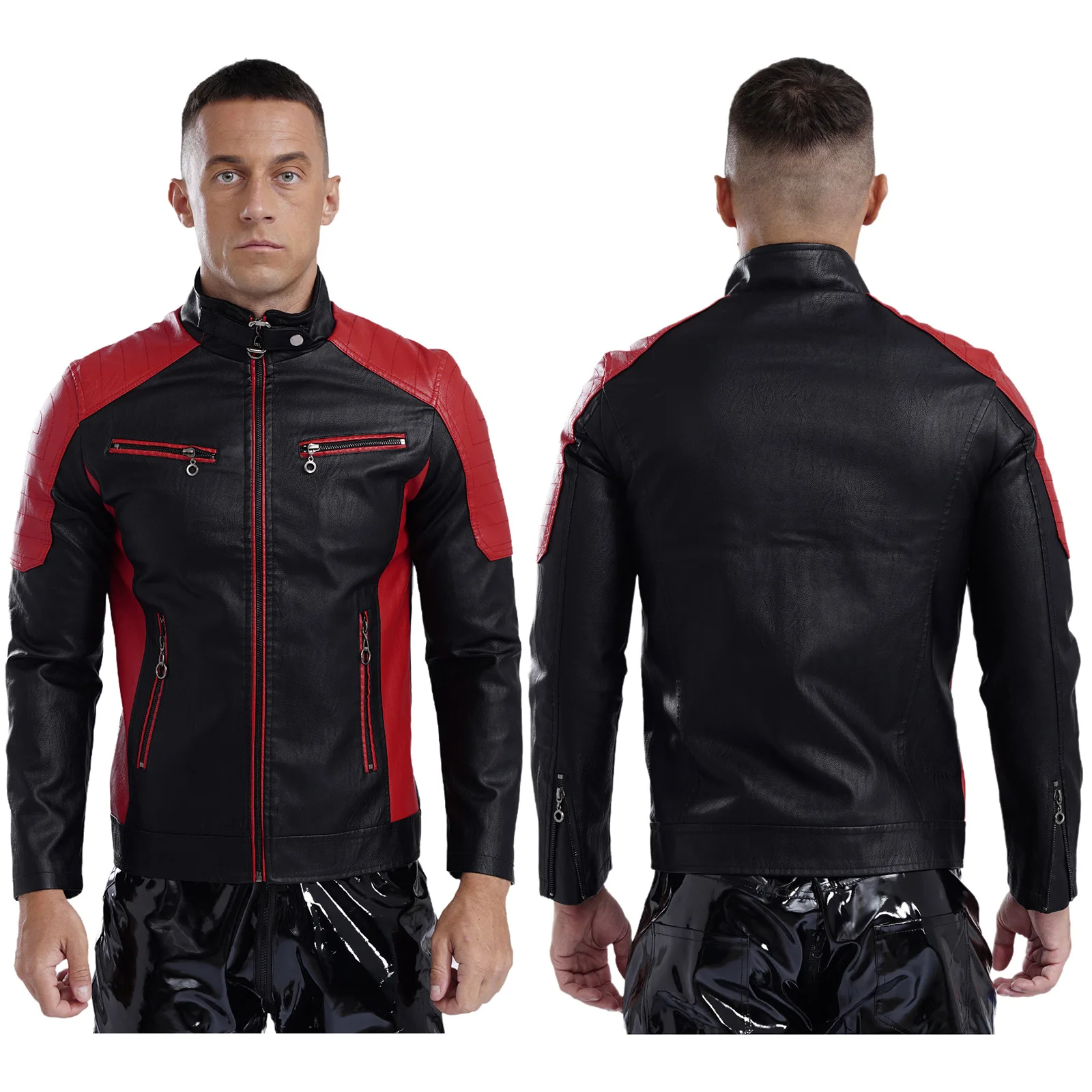 Mens Racing Motorcycle Leather Warm Jackets Coat Costume Stand Collar Long Sleeve Outerwear Windproof Bomber Cloth Daily Outfit