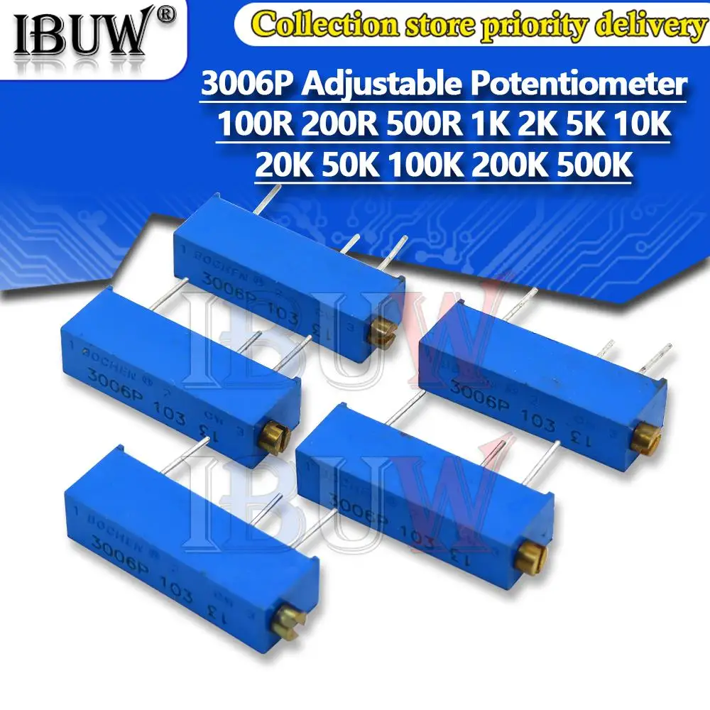 10PCS 3006P Precyzyjny wieloobrotowy regulowany potencjometr 1K 2K 5K 10K 20K 50K 100K 200K 500K 100R 200R 500R 100 200 500 ohm