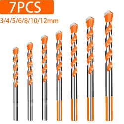 Juego de brocas de carburo de tungsteno, 7 piezas, para vidrio, azulejo, hormigón, madera, 3-12mm