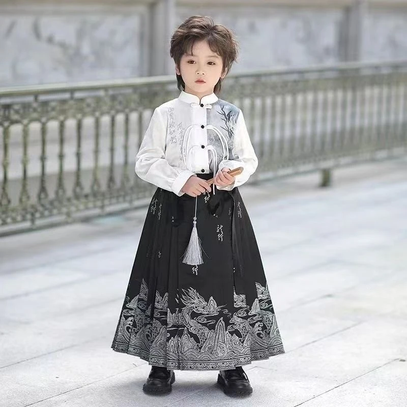 2026Children's Hanfu Boys' Horse-Face Skirt Set, New Chinese Style National Style Tang Suit, Spring and Autumn New Ancient Style