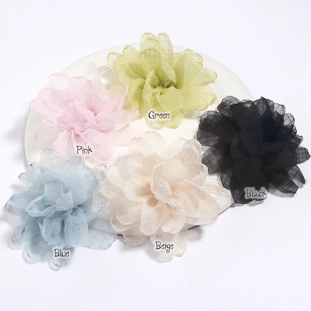 9cm Green Pink Burning Lace Flowers Pieces Handmade 3D Beaded Headdress Women Wedding Dress Clothing Decoration DIY Acessories