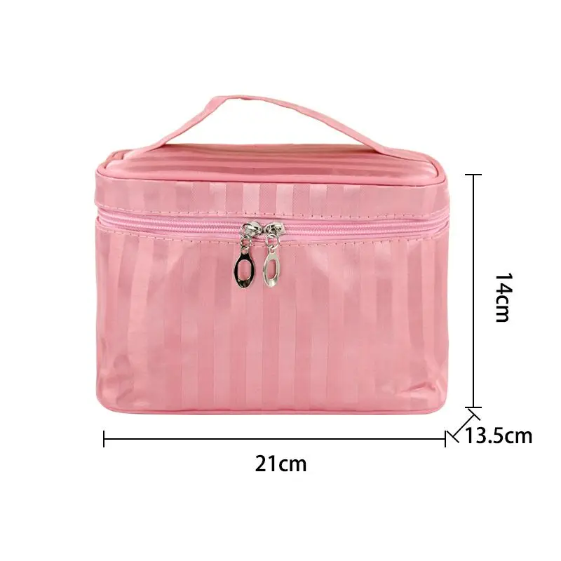 Stripe Cosmetic Bag Women Black Pink Color Waterproof Toiletry Wash Necessaries Travel Organizer Make up Box