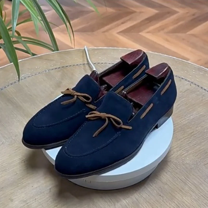 

Retro British Genuine Leather Loafers Suede Leather Dress Shoes Slip-on Lazy Shoes Business Casual Shoes Men Bean Shoes