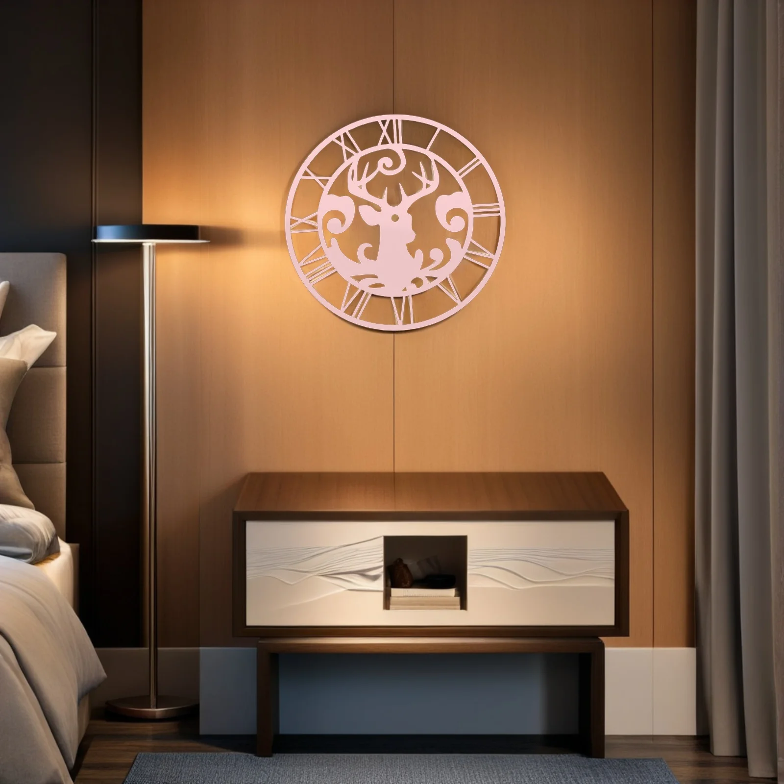 

2Pcs Round Deer Acrylic Mirror Wall Clock Roman Numerals Plum Blossom Decals Living Room Hotel Office Decor Silver