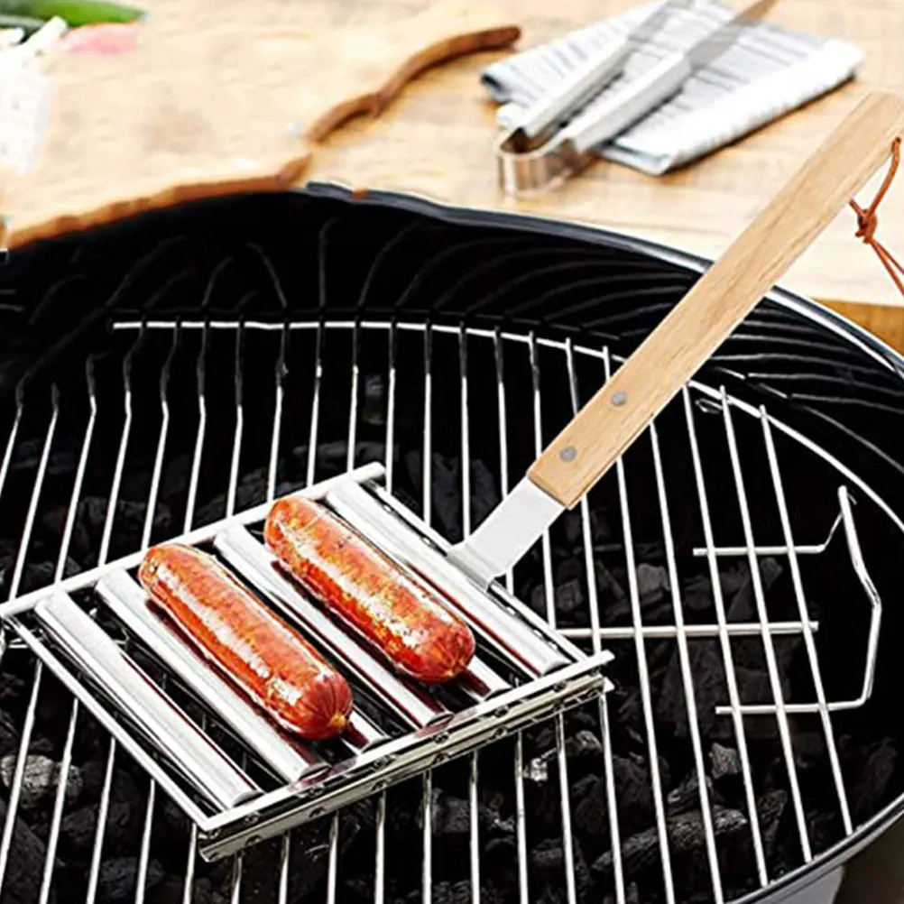 

Stainless Steel Hot Dog Grill Rack Portable Outdoor BBQ Stand Sausage Roller Barbecue Holder
