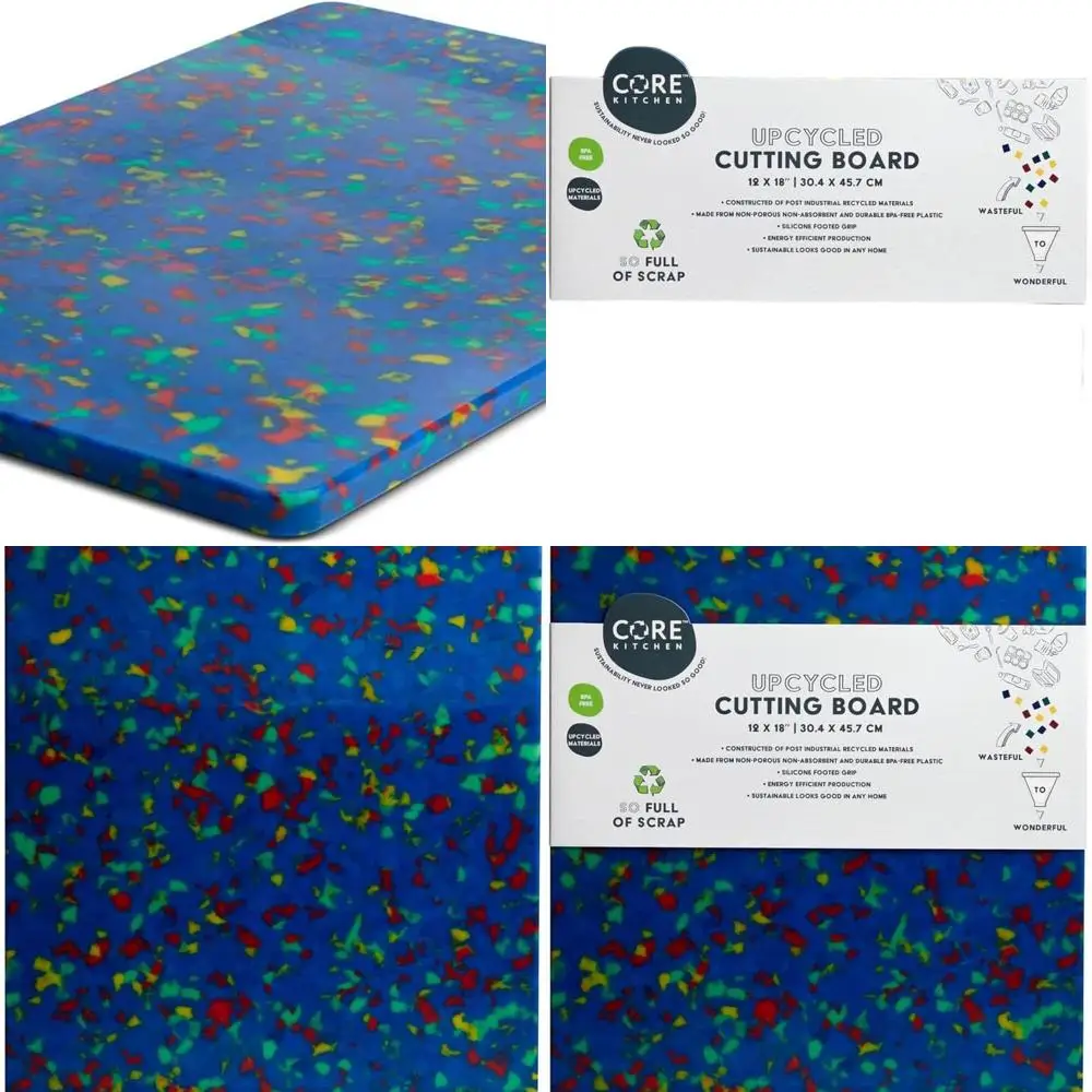 

Blue 12 x 18 Recycled Plastic Charcuterie Board with Rainbow Confetti Design and Anti-Slip Base