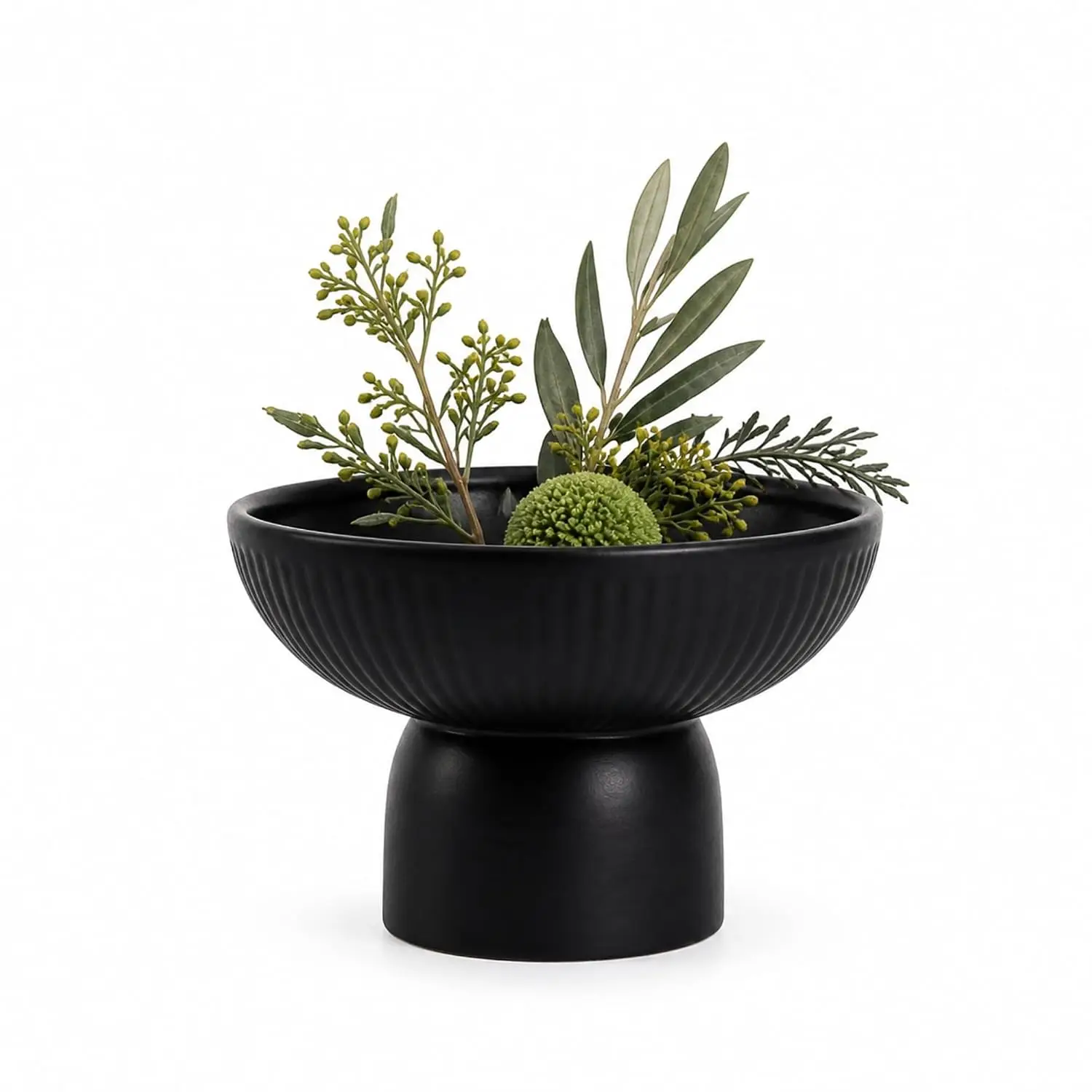 Minimalist Black Ceramic Pedestal Vase for Fresh & Artificial Flowers, Home Office Decor, 4x4x8in, Customized