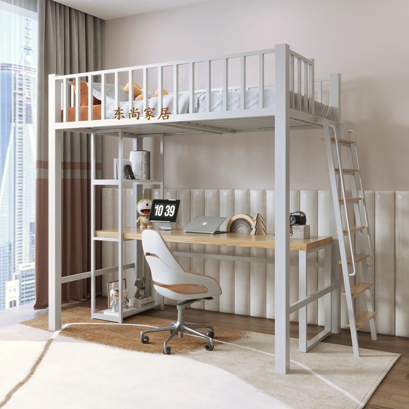 سرير مرتفع علوي مزدوج الطابق الثاني من الحديد المنزلي تحت مزيج الطاولة تحت الحمالة الطابق العلوية الفارغة