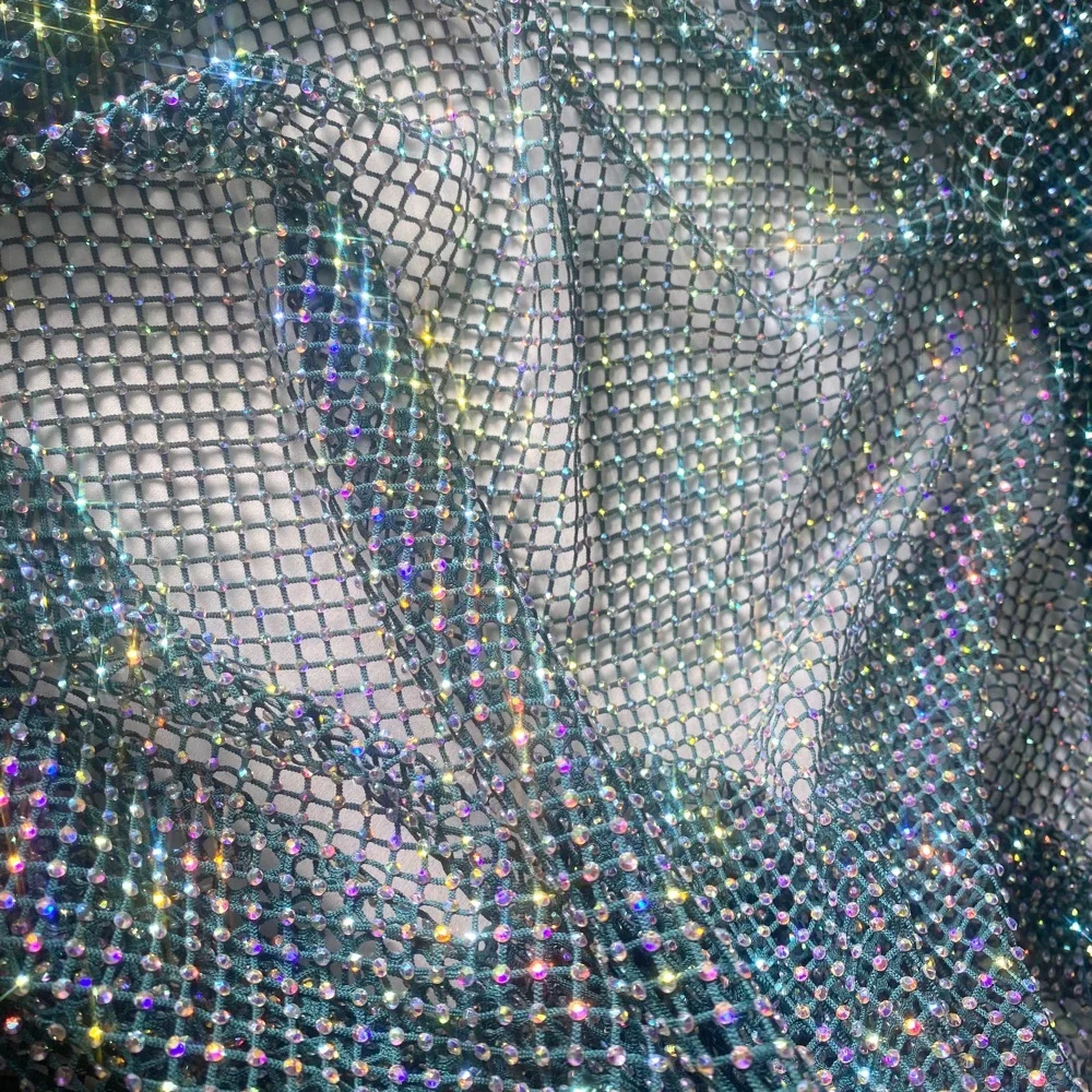 Luxury Full Rhinestone Mesh Fabric Brightness Elastic Net Clothing Dress Clothing High End Customized Fabric Sewing Material