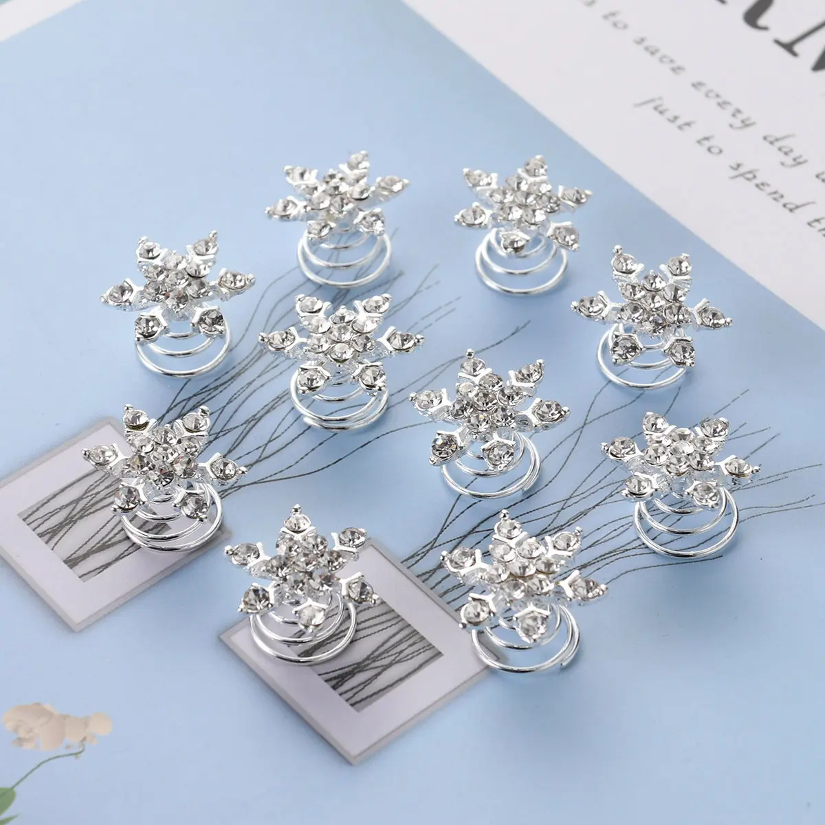 

Набор из 10 спиральных заколок для волос в форме снежинок с кристаллами, свадебные аксессуары для причесок, для женщин