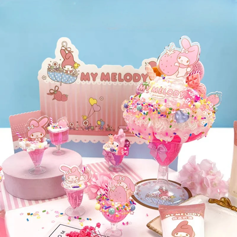 Sanurgente Kuromi Melody-Kit de matériel de dessert fait à la main pour filles, crème de bricolage, gel, maison de dessert, jouets de simulation, cadeaux créatifs