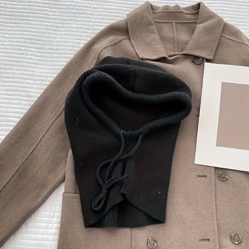 Gebreide muts uit één stuk Nekbescherming, warmte, windbestendigheid Multifunctionele warme muts met trekkoord, je kunt het touw binden