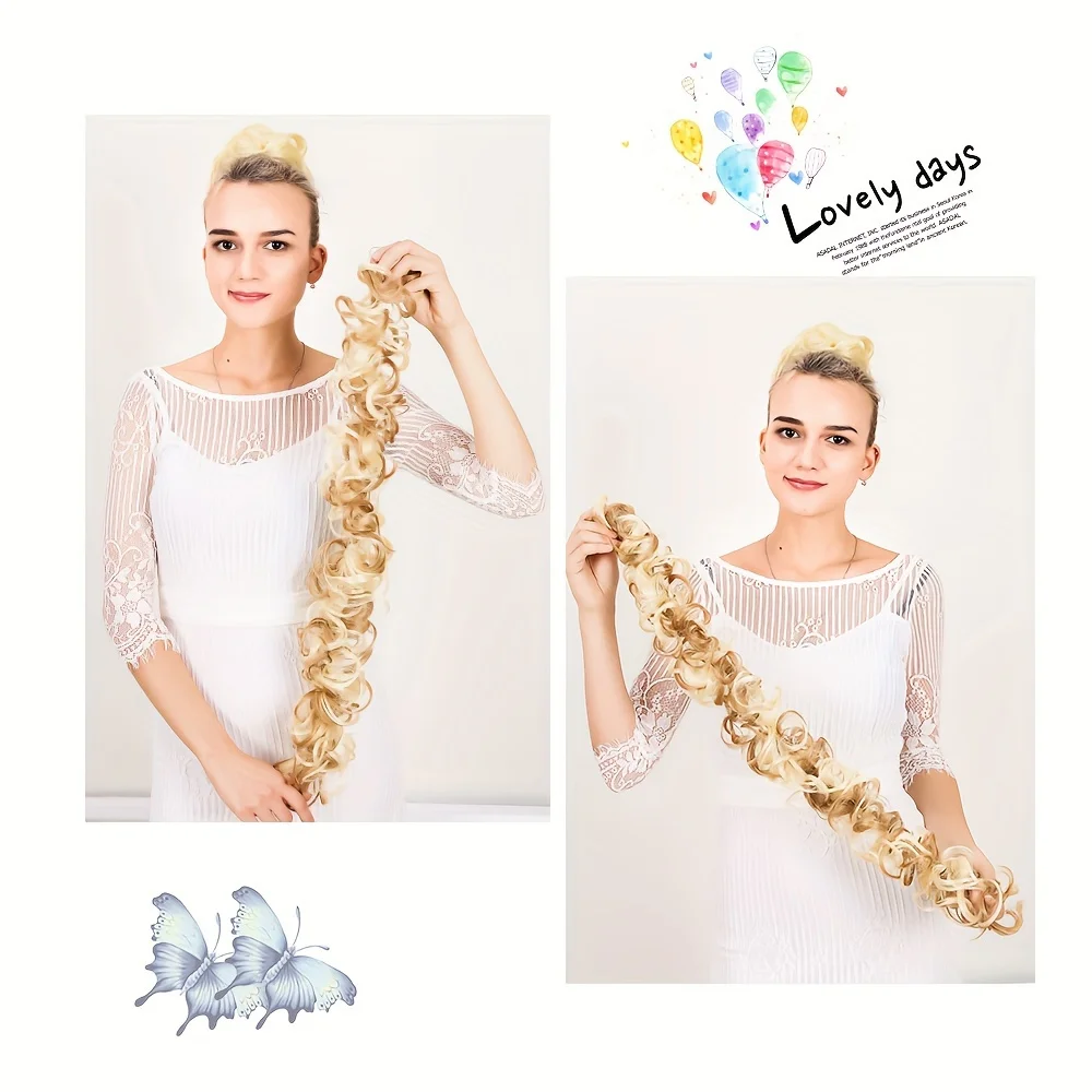 Synthetic Long Diy Messy Hair Bun Updo chignon Curly Hair Scrunchies Chignon Ponytail Hair Accessories Hair Donut Updo Ponyt