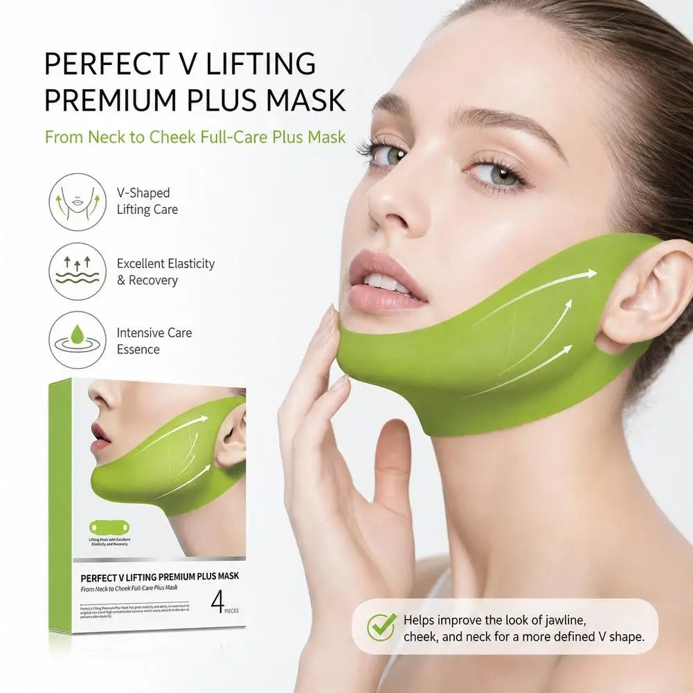 4PCS Box Cactus V Shaped Firming Lifting Mask Collagen Hydrating Gel Patches For Double Chin Cheek
