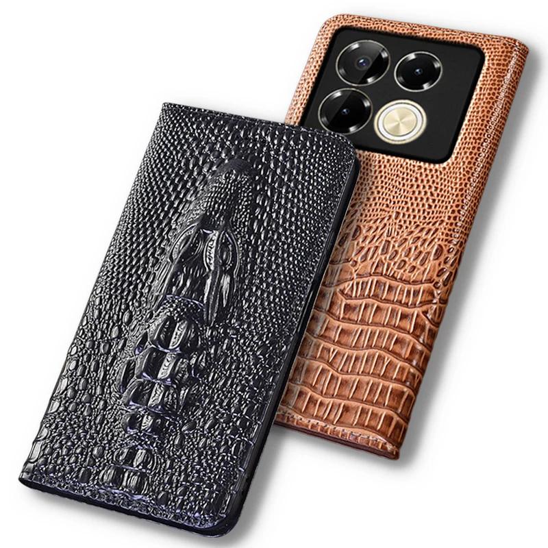 

Cases For Infinix Note 40 Note40 Pro+ Plus 4G 5G 3D Crocodile Head Flip Case Cowhide Genuine Leather Card Pocket Magnetic Covers