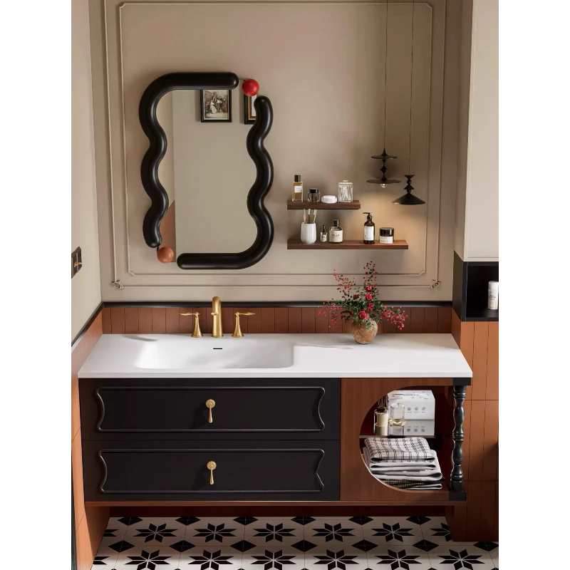 

French vintage bathroom cabinet combination slate hot bending integrated basin bathroom washbasin