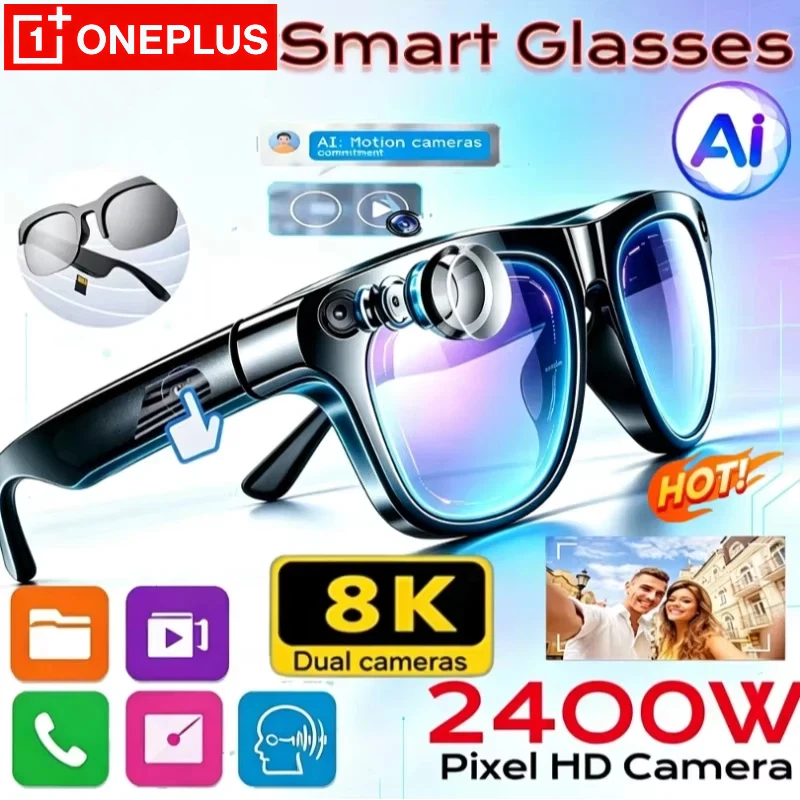 OnePlus 8K Smart AI Glasses Translation 2400MP Bluetooth Conversation Recording Listening To Music Insert Card Smart Sunglasses