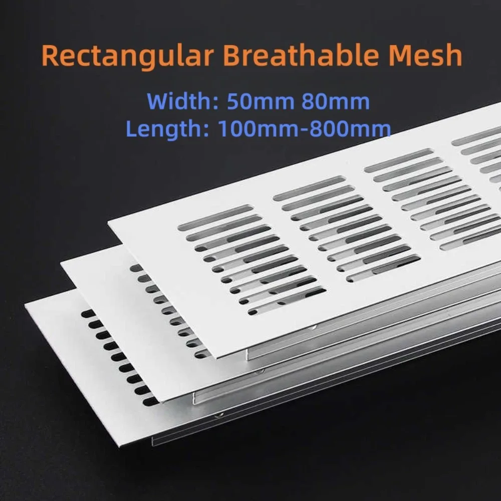 1Pcs White Aluminum Alloy Air Vent Cover, 50mm/80mm Width Cabinet Closet Shoe Wardrobe Mesh Hole Ventilation Grill