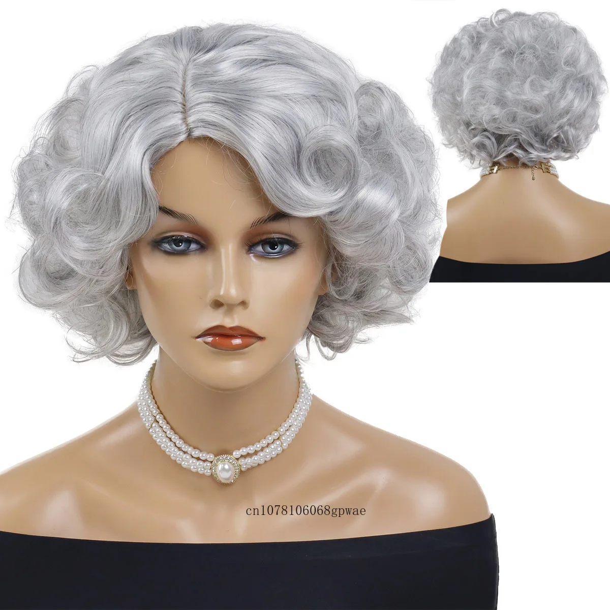 

Парик женский серый кудрявый, термостойкий для косплея бабушки, для старой леди, с короткими вьющимися волосами, с боковой частью