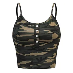 Moda letnia kamuflaż krótka koszulka z nadrukiem kobiet bez rękawów z okrągłym dekoltem zapinana Casual damska kamizelka Sexy Tank Top топик женский