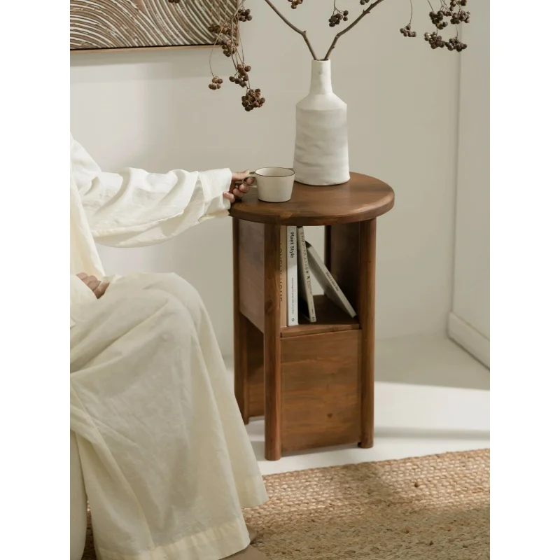 Retro solid wood side table, small coffee table, corner table, simple living room round table, multi-functional bedside table view 4