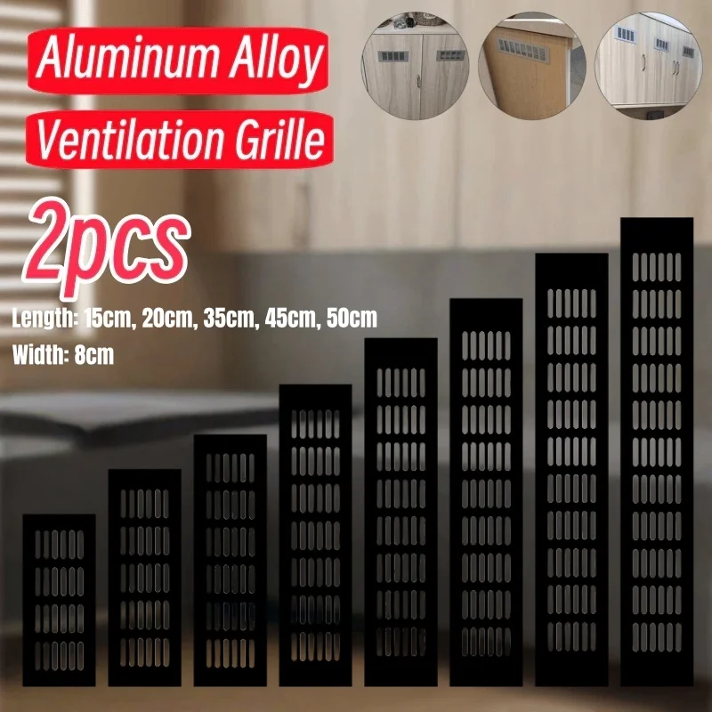 2PCS Aluminium Alloy Air Ventilation Grille Cover Rectangle Mesh Hole Cover Perforated Sheet for Cabinets Wardrobes Cupboards