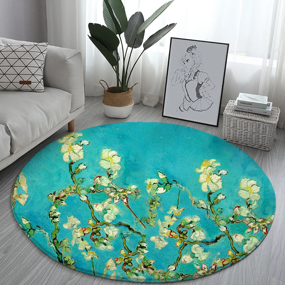 Lotus landscape painting carpet round sofa  Van Gogh home living room bedroom bathroom floor mat printed  decoration