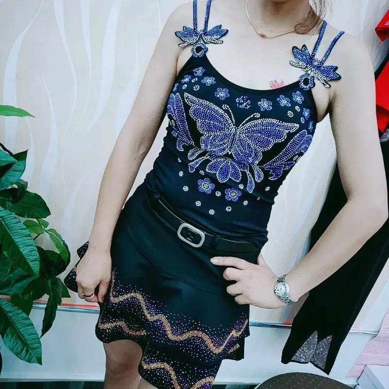 Rhinestone Embroidered Butterfly Vest Fashion New Sparkling Spaghetti Strap Tops Sleeveless O-Neck Tank Top Women Camis Indie
