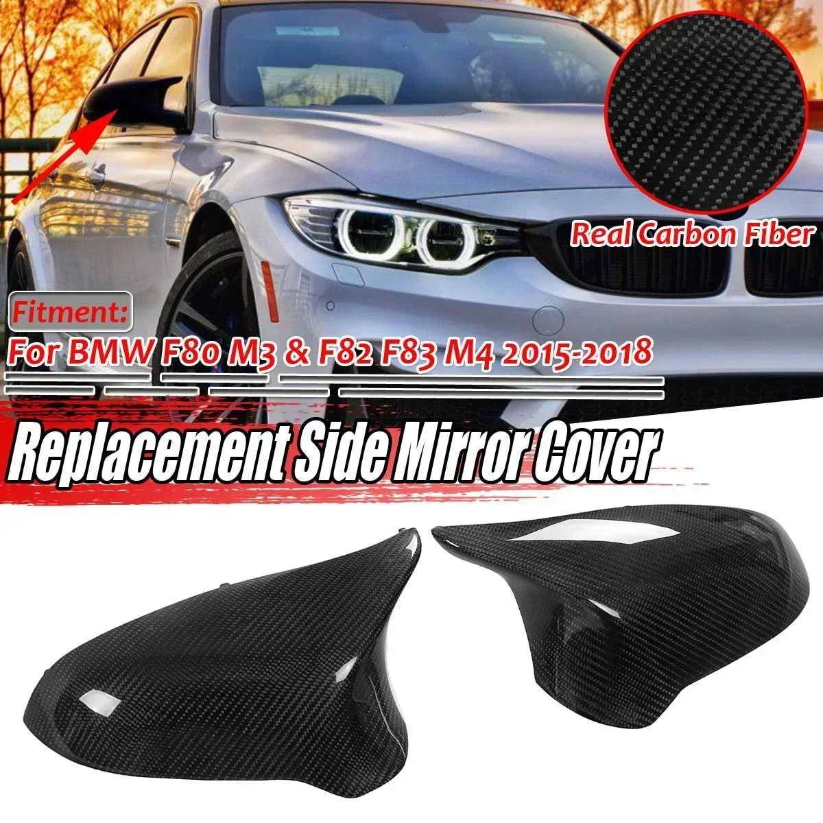 

2pcs LHD Mirror Cover Car Side Door Rearview Side Mirror Cover Cap For BMW F80 M3 F82 M4 2015-2018