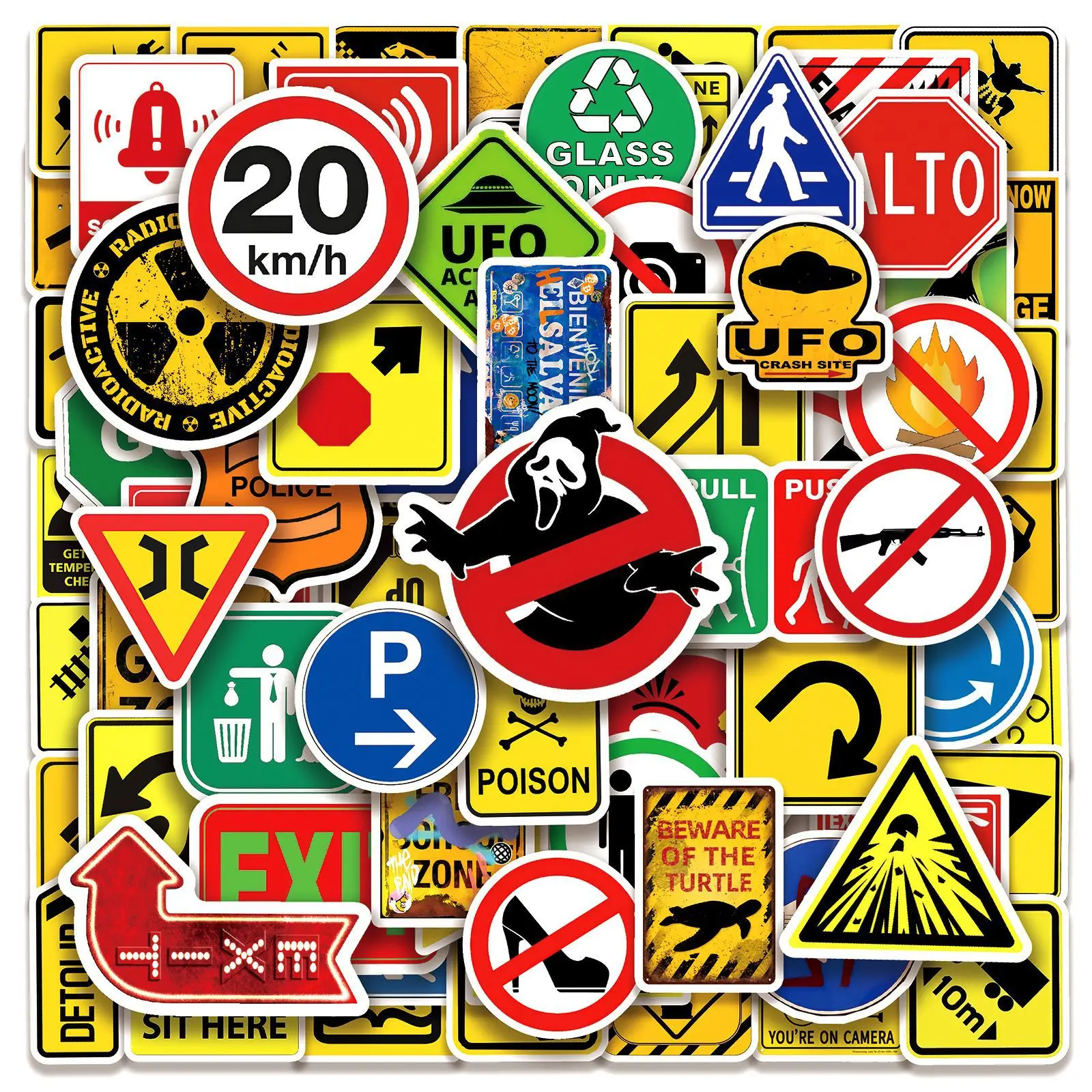 100PCS Warning Signs Stickers Graffiti Stickers DIY Diary Phone Case Handmade Scrapbook Aesthetic Stickers