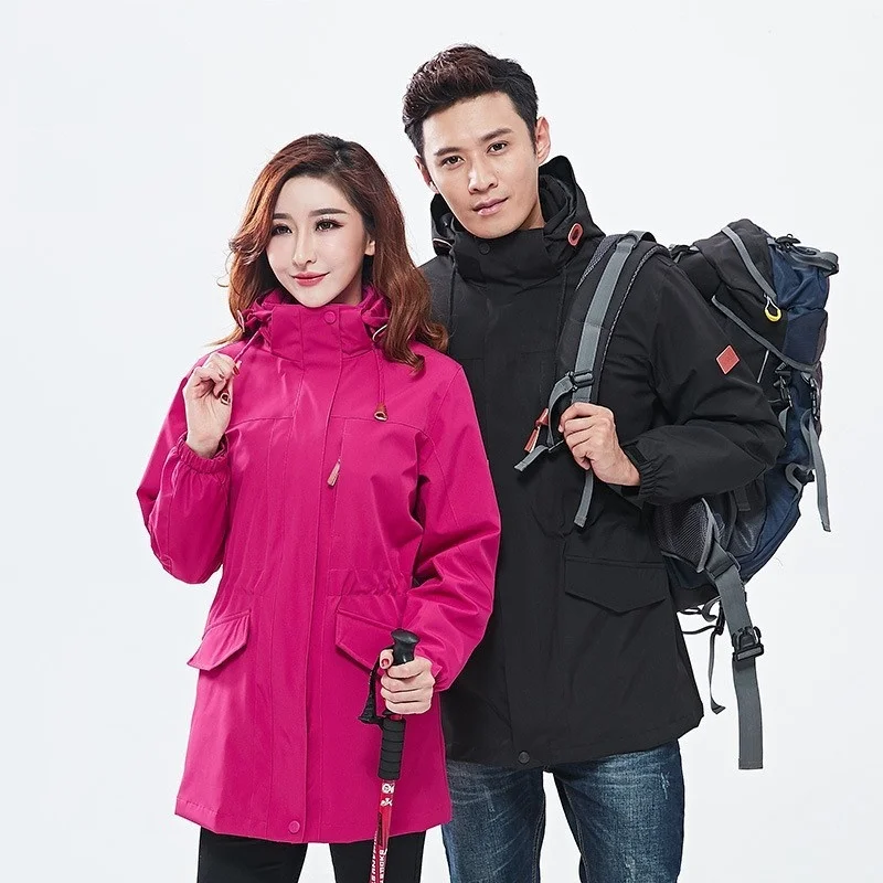 

Men Women's Outdoor 3 In 1 Windbreaker Camping Climbing Hiking Hunting Jacket Waterproof Windproof Thermal Fishing Skiing Coat