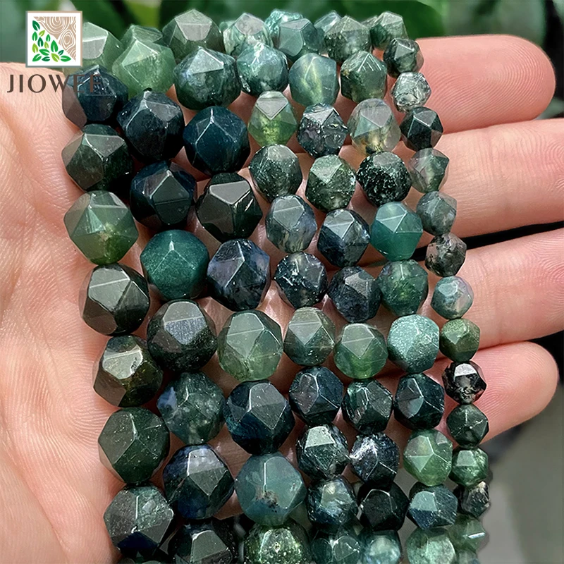 Natural Stone Faceted Moss Grass Agates Spacers Loose Beads for DIY Bracelet Necklace Jewelry Making 15