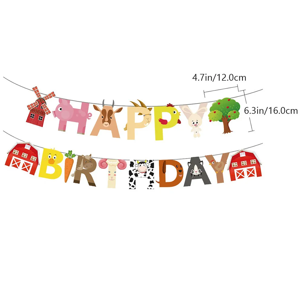 2pcs Birthday Theme Banner Animal Pull Flag High Quality Style Party Decor Supplies Happy Atmosphere Cartoon - view 6