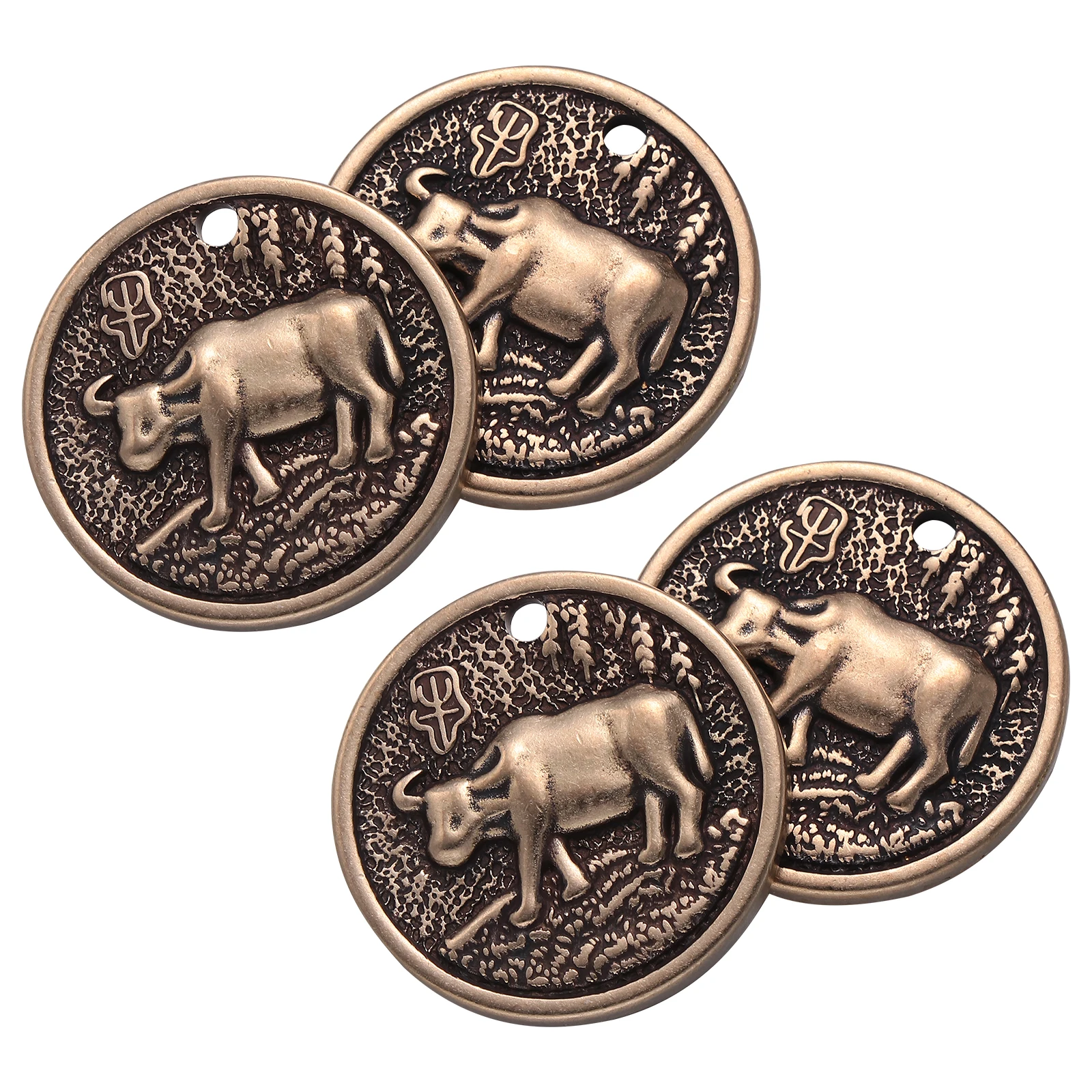 

4 Pcs Copper Coin Keychain Pendant Set Souvenir Charm Vintage Brass Ox Printed Portable
