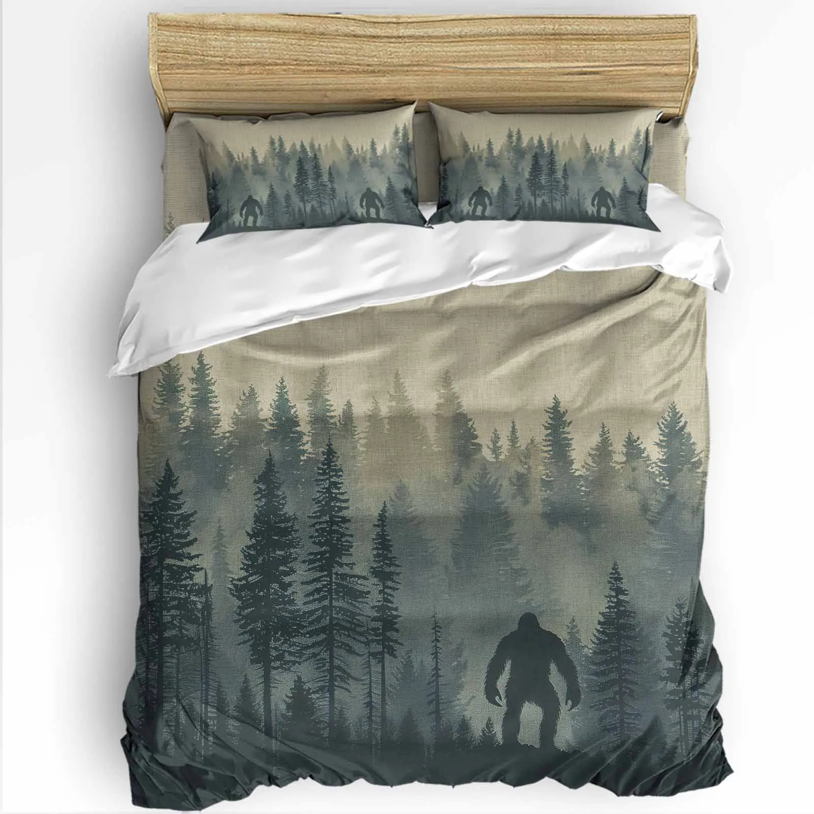 Forest Trees, ChimpanzeesThe-4piece Textile Set on the Bed Includes Two Pillowcases One Duvet cases One Bedsheet Customization