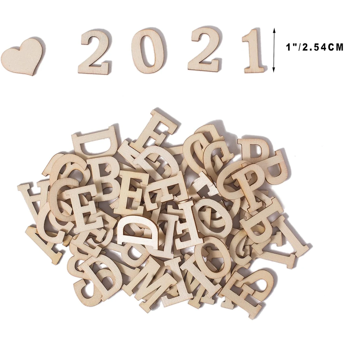 270 قطعة 1 بوصة حروف أبجدية خشبية أرقام خشبية رموز خشبية فارغة صغيرة لم تنته الخشب القلب ستار باو مع تخزين ريفي #2
