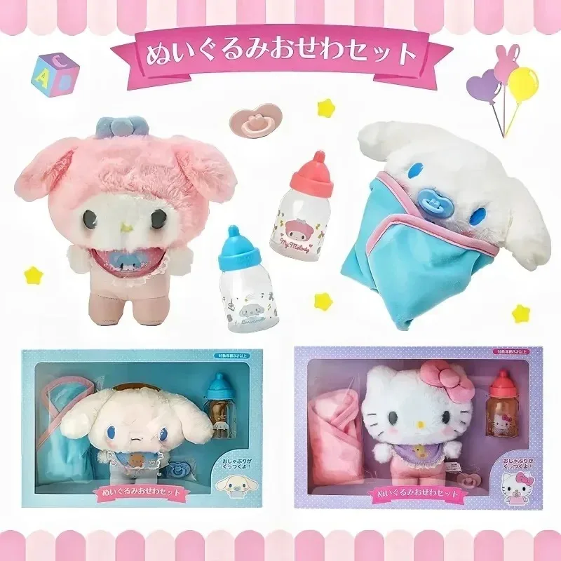 

New Sanrio Hellokitty Cinnamoroll My Melody Baby Dress Up Bottle Toy Set Gift Box decorate Kawaii Anime Character Doll Gift