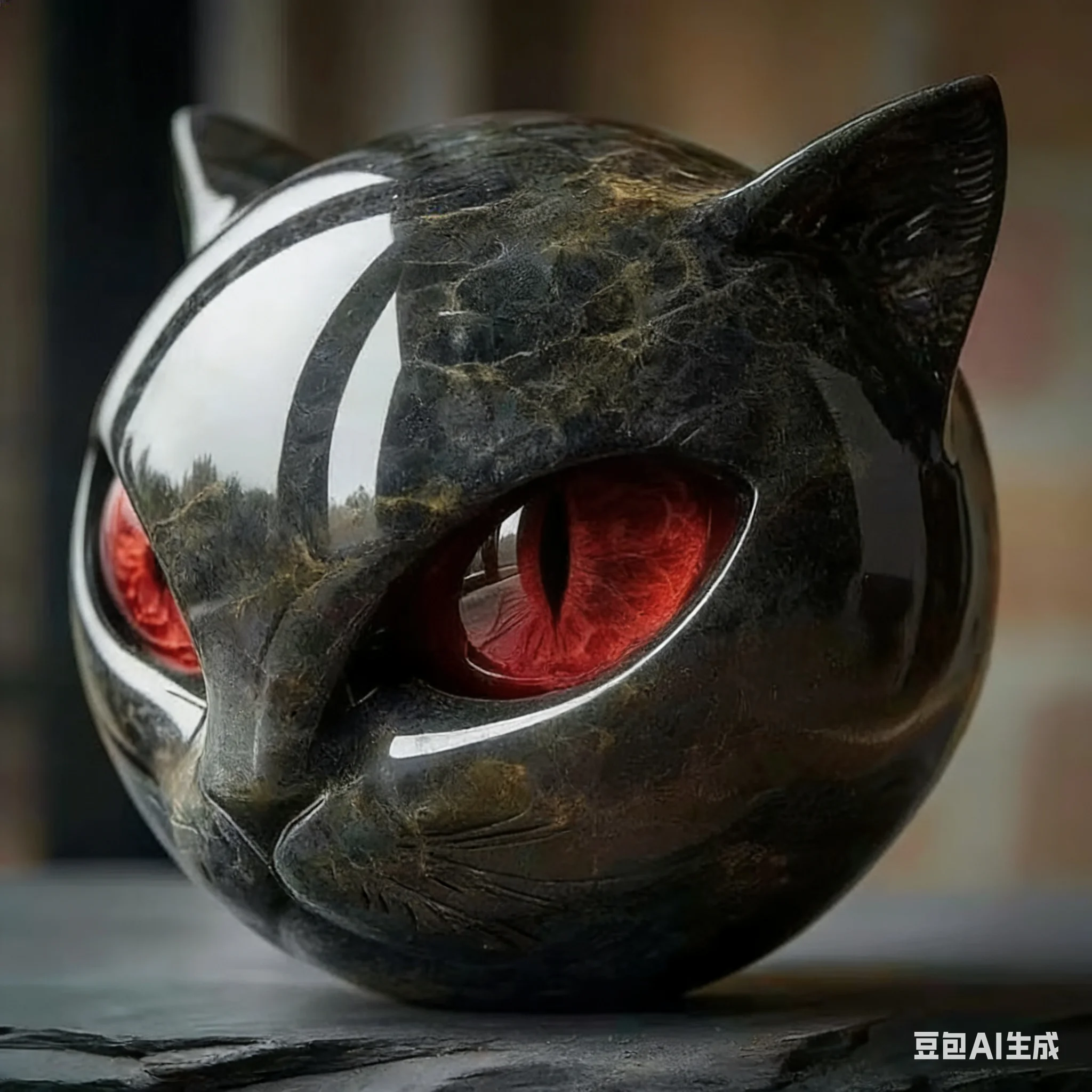 **Black Cat Stone Figurine Resin Cat Head Healing Stone Marble Texture Cat Stone Keepsake Gift Office Desk Cats Decor Decorative