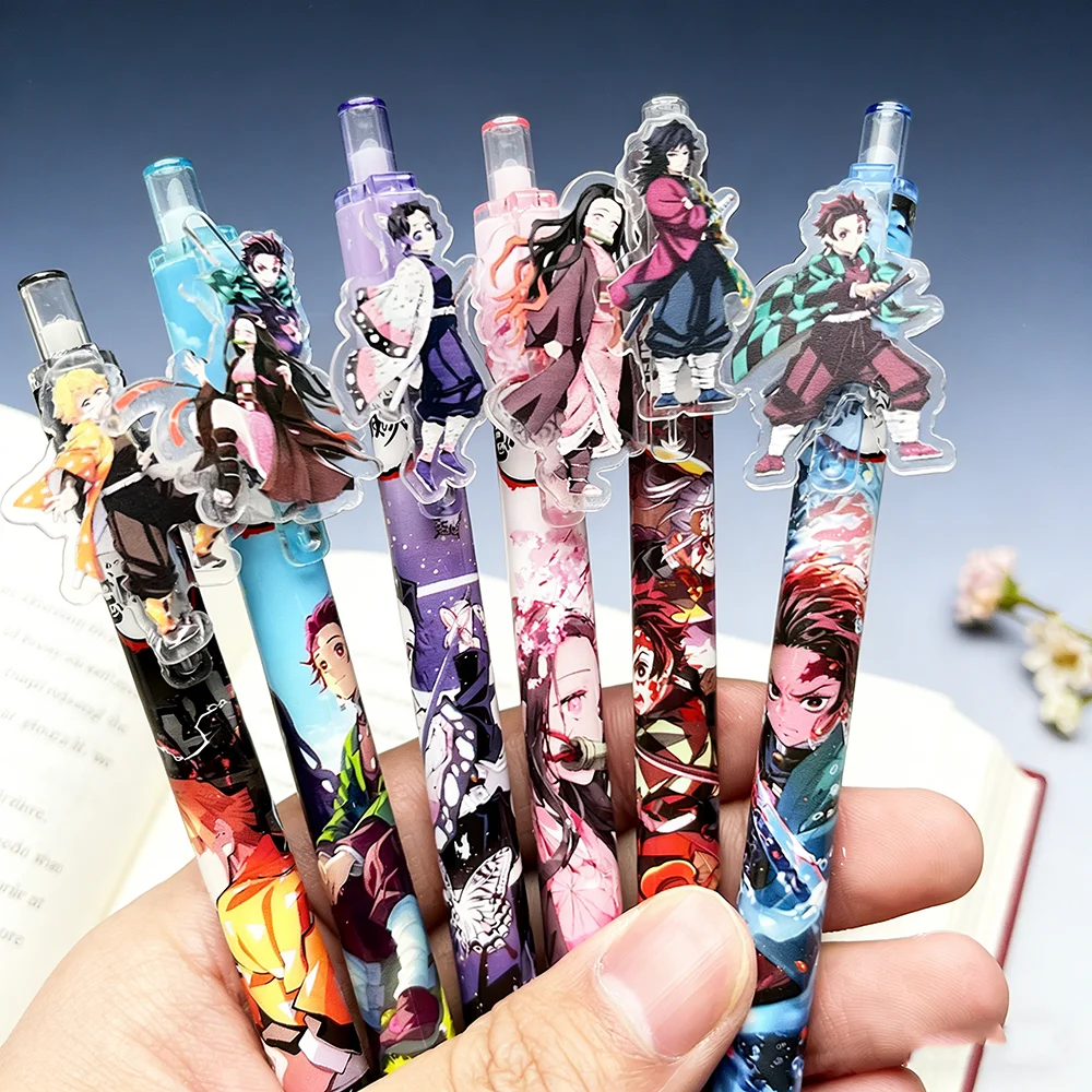 6Pcs/Set Demon Slayer Gel Pens Anime Cartoon Kimetsu No Yaiba Kamado Tanjirou Nezuko 0.5mm Black Ink School & Office Supplies