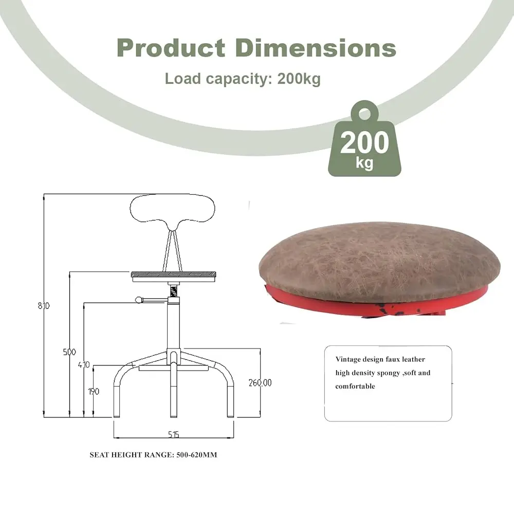 Home Kitchen Stool, Industrial Counter Stool, Height Adjustable Swivel Bar Stools Indoor House Design With Iron Backrest