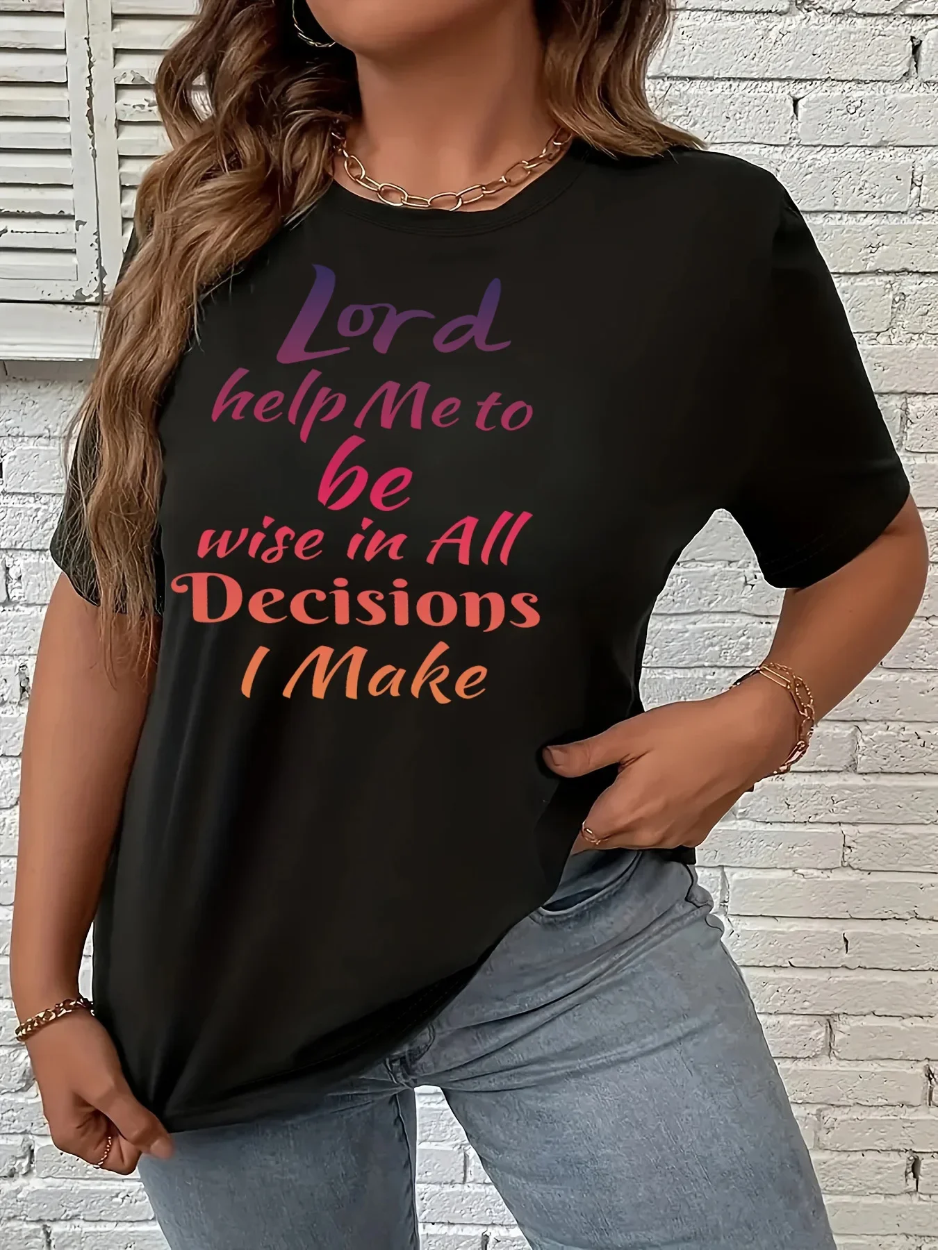 Plus Size Women's Summer Casual Short Sleeve Round Neck Top T-Shirt Printed Graphic Text Letters Plus Size Fashion T-Shirt