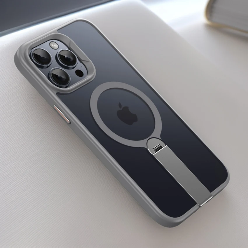 아이폰 16 15 14 13 Pro 12 Max Plus 16Pro용 투명 합금 브래킷 마그네틱 폰 케이스, 무광택 15Promax 하드 커버